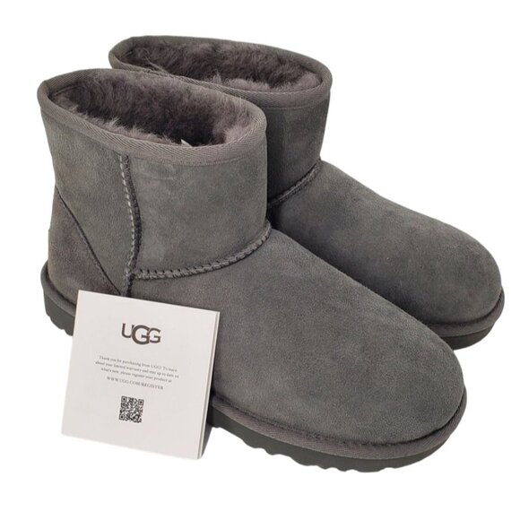 UGG Boots 7 Classic Mini II Genuine Fur Sheepskin Suede Winter Snow Shoes Gray - Picture 5 of 16